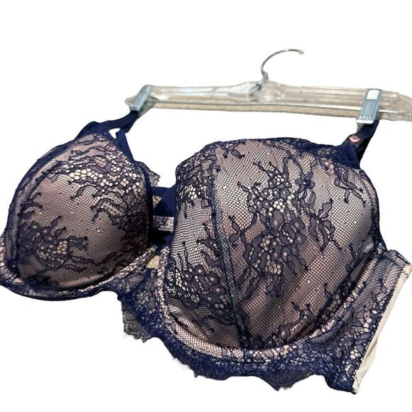 NWT Victoria's Secret Blue Beige Floral Lace Lined Plunge Bra 38D - Picture 3 of 12
